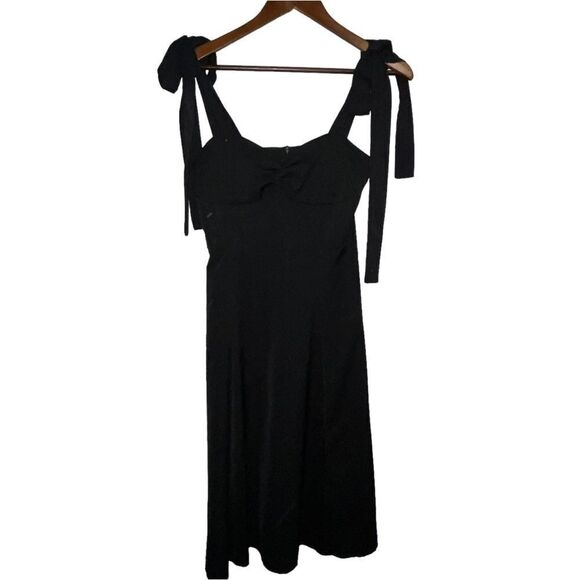 Women's Black Bow Tie Straps Midi Dress - Picture 1 of 9